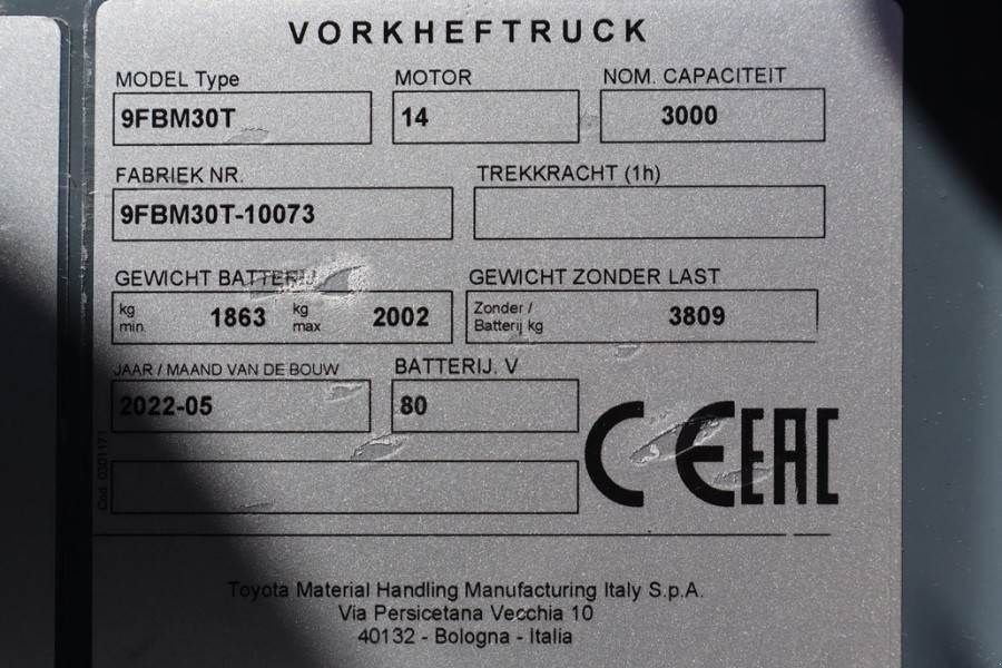 Frontstapler типа Toyota 9FBM30T Valid inspection, *Guarantee! Electric, 47, Gebrauchtmaschine в Groenlo (Фотография 7)