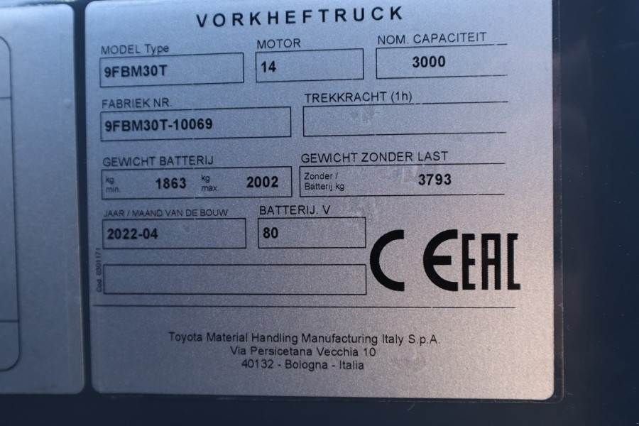 Frontstapler типа Toyota 9FBM30T Valid inspection, *Guarantee! Electric, 47, Gebrauchtmaschine в Groenlo (Фотография 7)