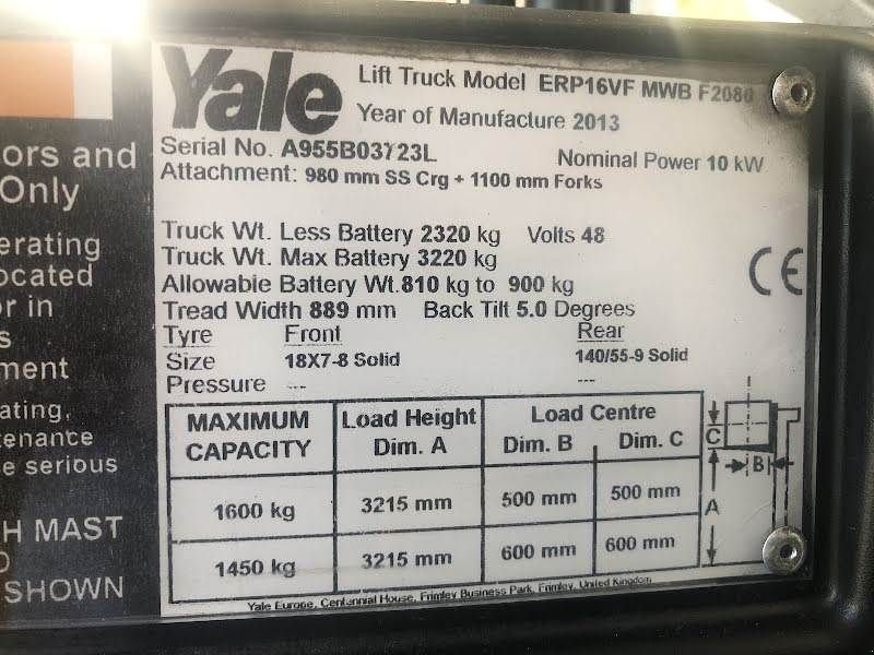 Frontstapler tip Yale ERP16VF, Gebrauchtmaschine in Aalst (Poză 7)