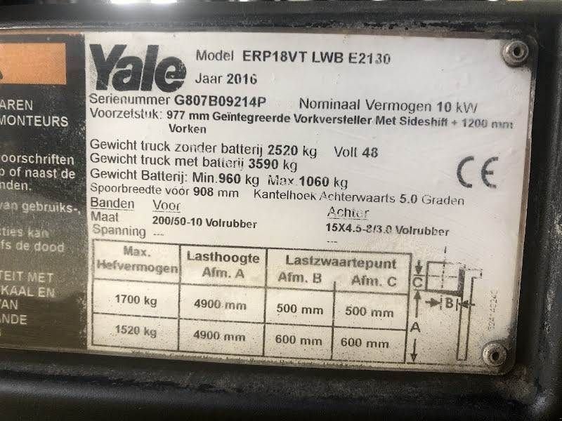 Frontstapler a típus Yale ERP18VT, Gebrauchtmaschine ekkor: Aalst (Kép 10)