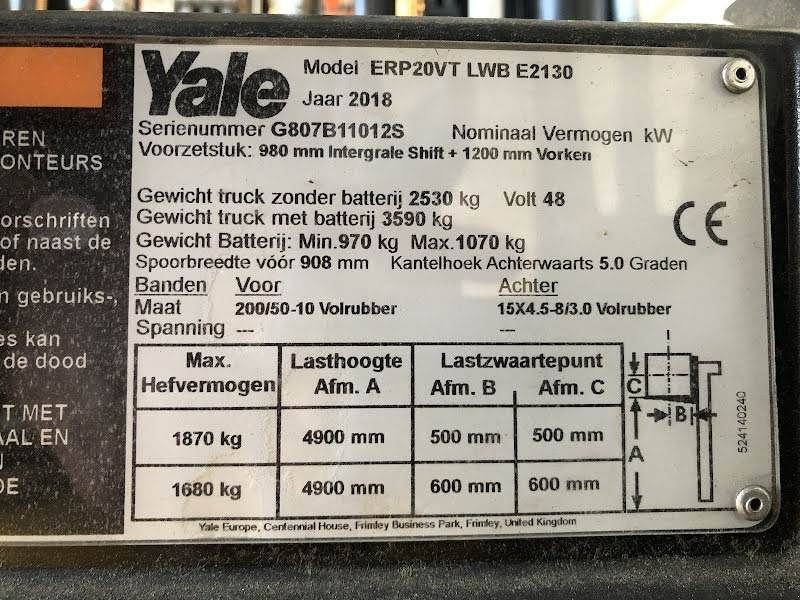 Frontstapler типа Yale ERP20VT, Gebrauchtmaschine в Aalst (Фотография 8)