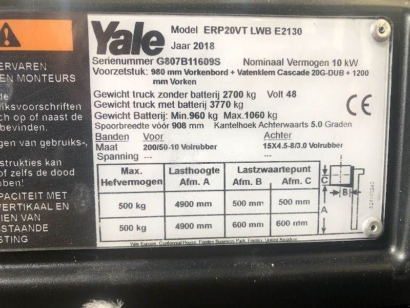 Frontstapler типа Yale ERP20VT, Gebrauchtmaschine в Aalst (Фотография 8)