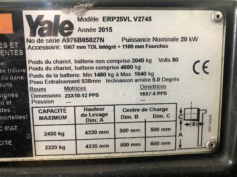 Frontstapler a típus Yale ERP25VL, Gebrauchtmaschine ekkor: Aalst (Kép 7)