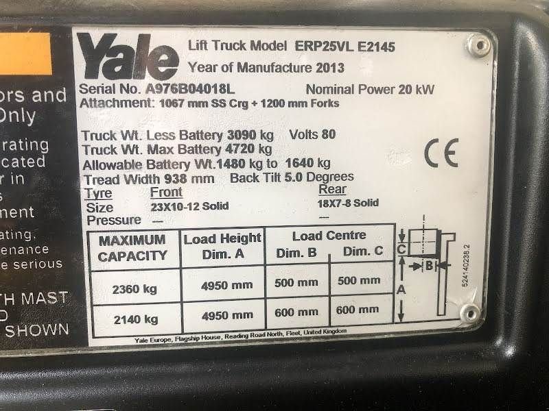 Frontstapler typu Yale ERP25VL, Gebrauchtmaschine v Aalst (Obrázek 8)