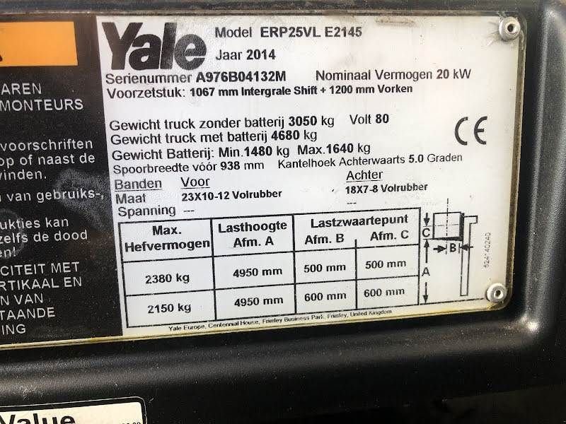 Frontstapler van het type Yale ERP25VL, Gebrauchtmaschine in Aalst (Foto 8)