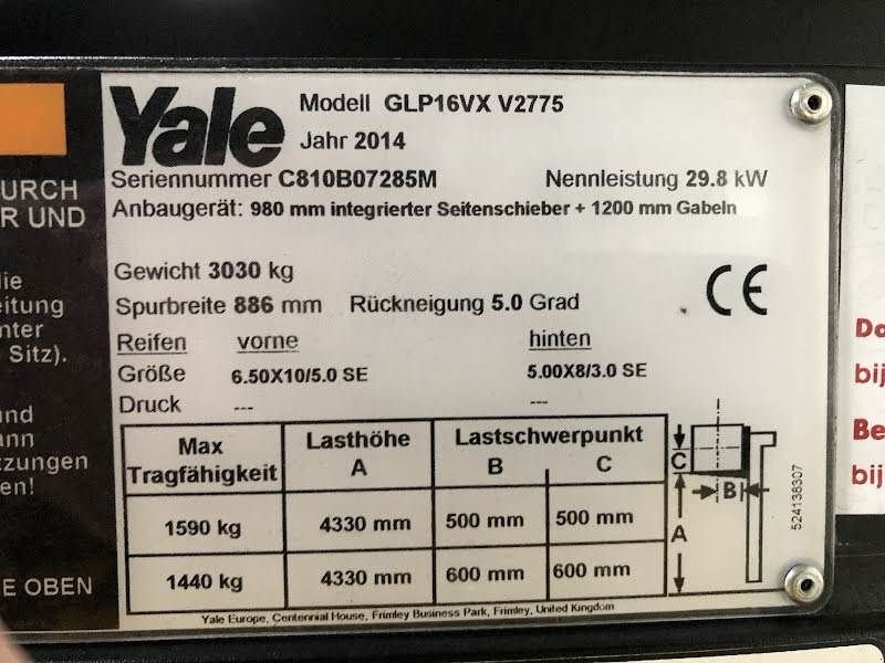 Frontstapler Türe ait Yale GLP16VX, Gebrauchtmaschine içinde Aalst (resim 8)