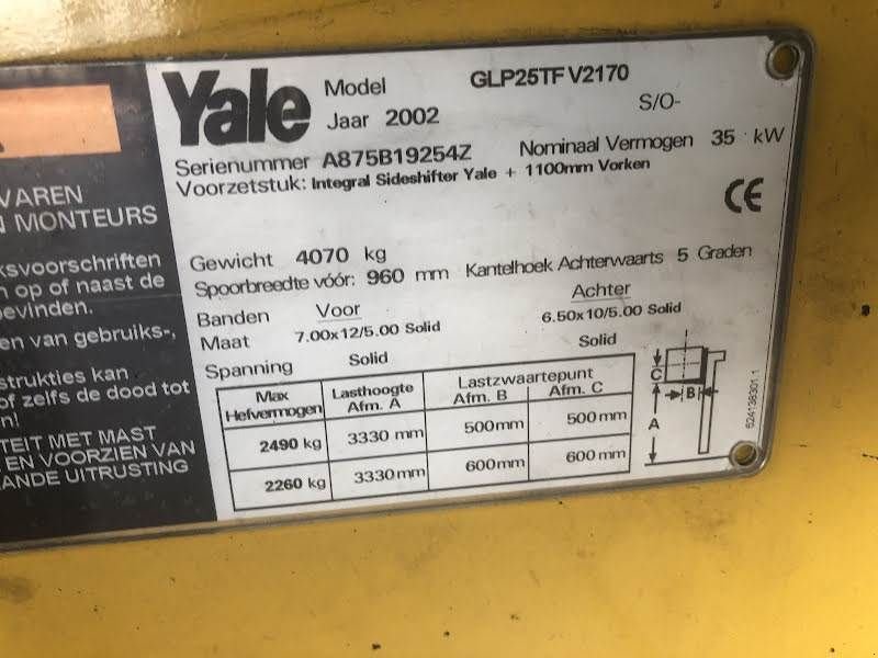 Frontstapler Türe ait Yale GLP25TF, Gebrauchtmaschine içinde Aalst (resim 8)