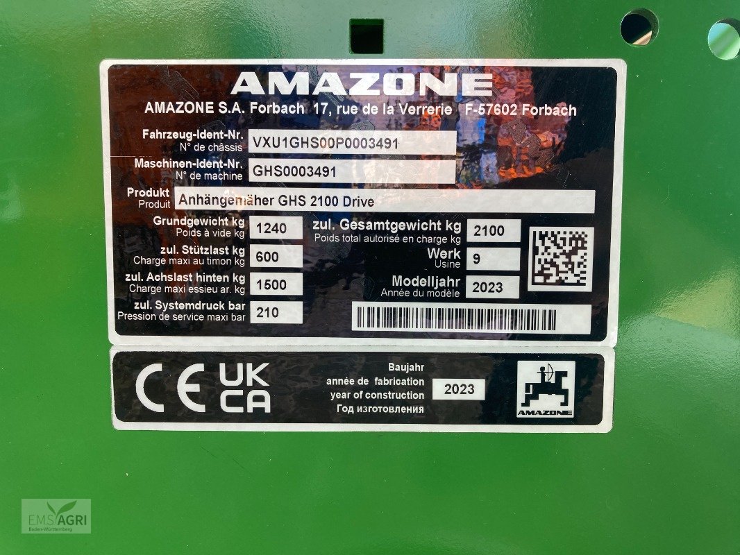 Großflächenmäher del tipo Amazone Grasshopper SmartCut GHS Drive 2100, Vorführmaschine en Vöhringen (Imagen 3)