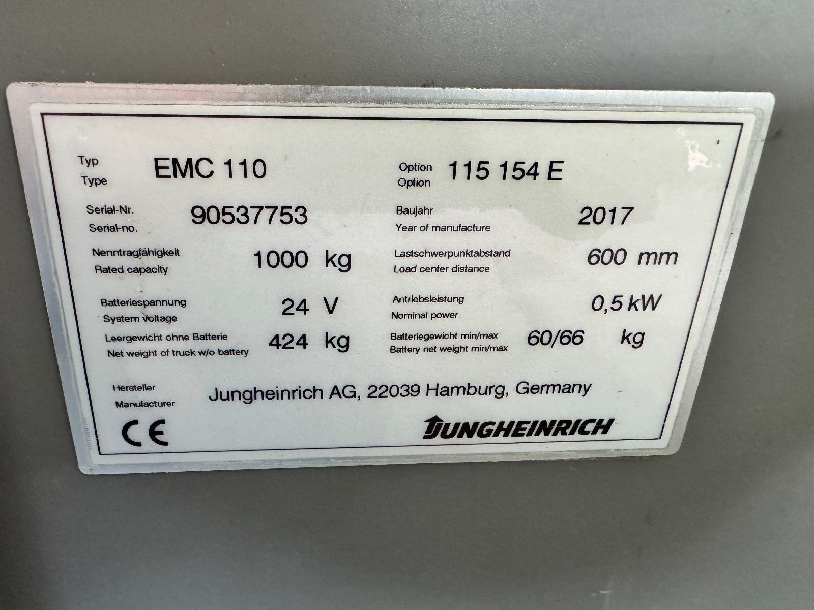 Hochhubwagen za tip Jungheinrich EMC 110 HOCHHUBWAGEN, Gebrauchtmaschine u Falkenstein (Slika 4)