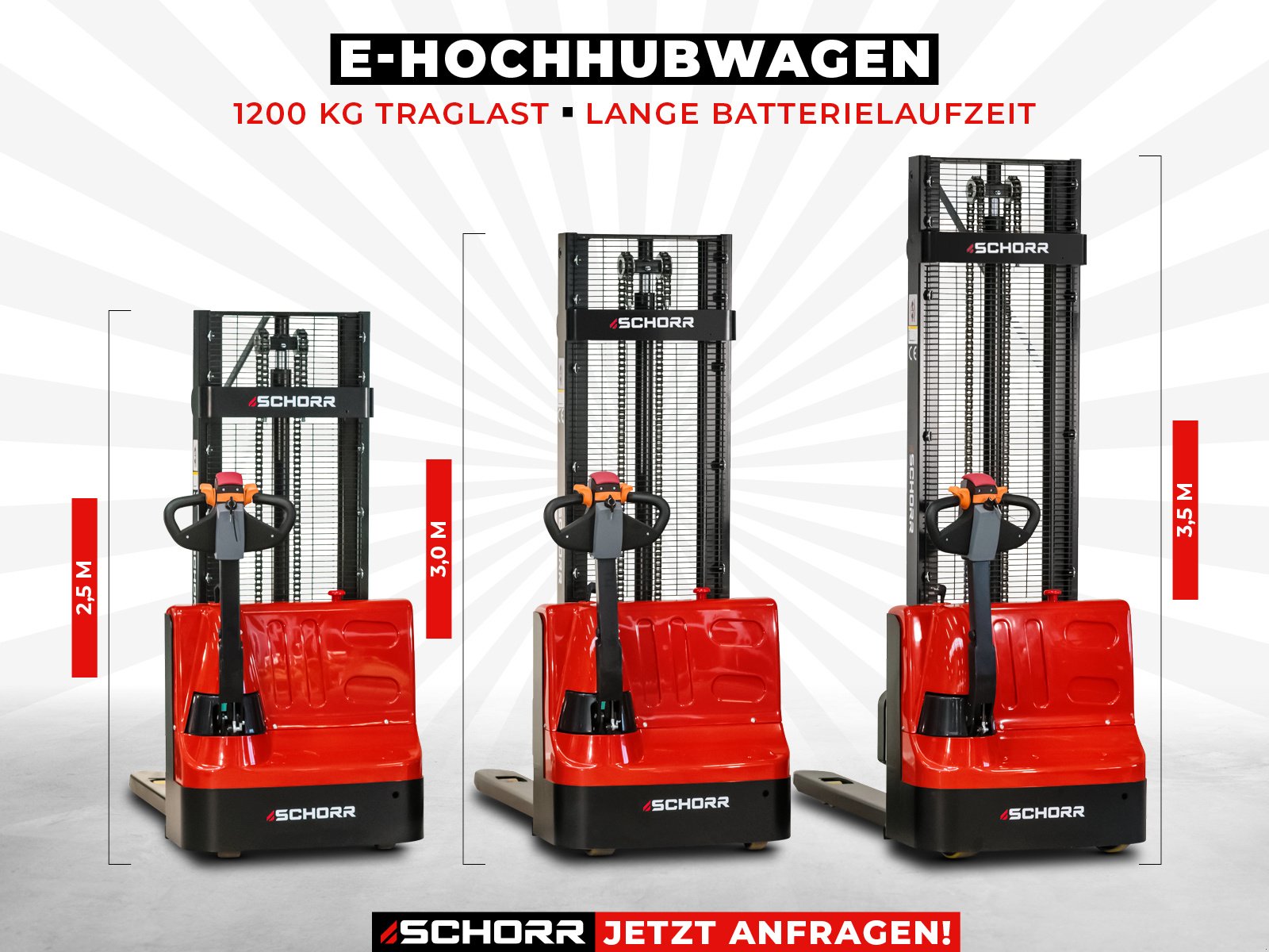 Hochhubwagen typu Schorr Elektro Hochhubwagen 1200kg Hubhöhe: 2,5m / 3,0m / 3,5m Hubwagen Stapler Elektrostapler, Neumaschine v Schüttorf (Obrázek 2)