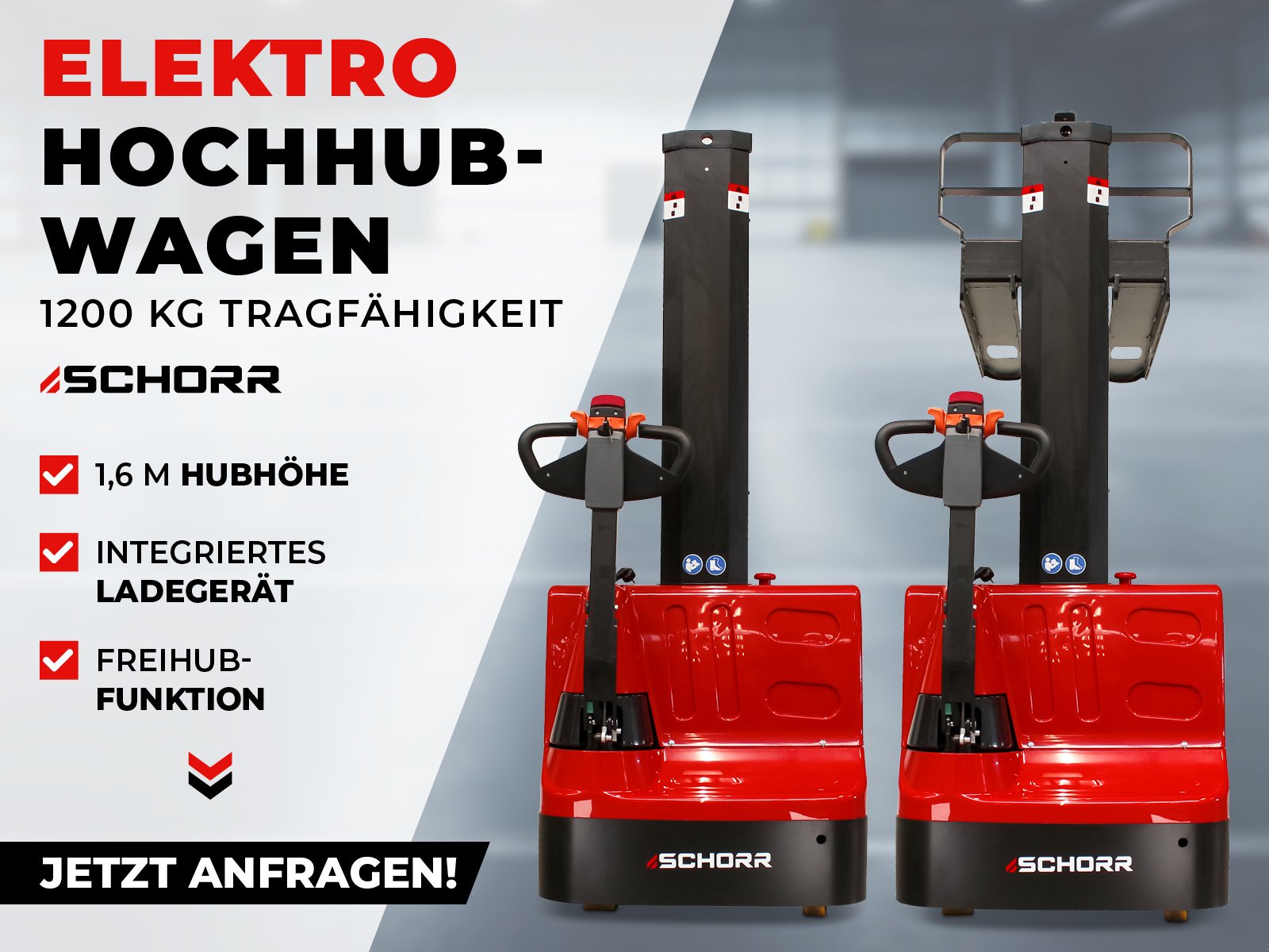 Hochhubwagen del tipo Schorr Elektro Hochhubwagen 1200KG Monomast Freihub (1,6m Hubhöhe), Neumaschine en Schüttorf (Imagen 1)