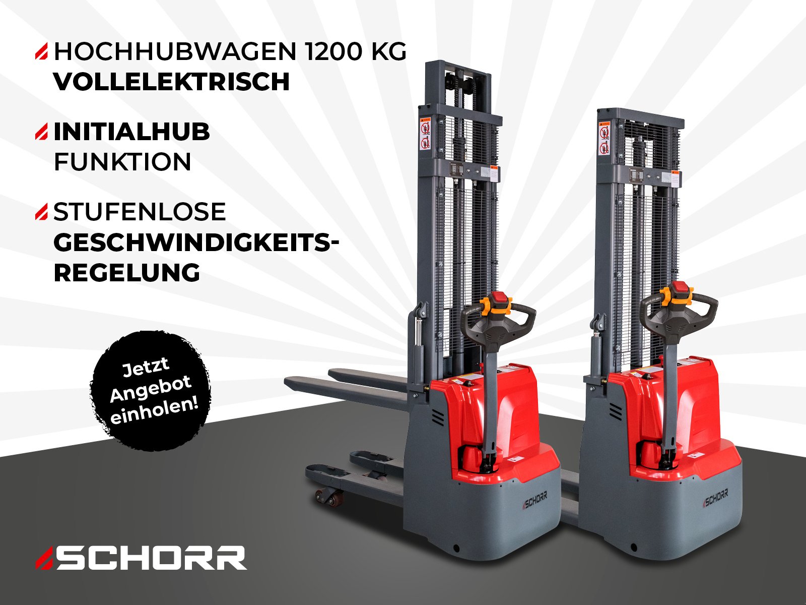 Hochhubwagen del tipo Schorr Elektro Hochhubwagen DUO 1200KG Tragkraft 2500mm Hubhöhe elektrisch Initialhub Elektrostapler Gabelstapler, Neumaschine en Schüttorf (Imagen 1)