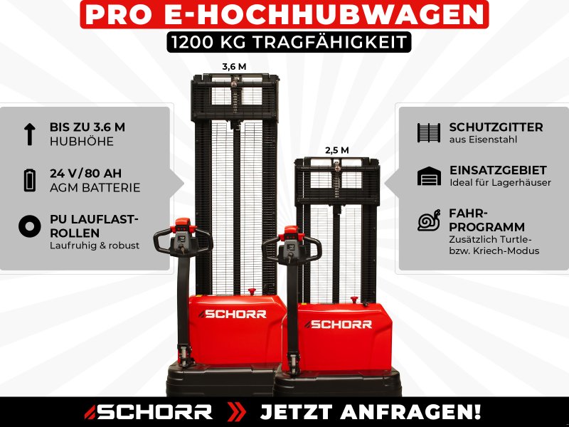 Hochhubwagen tip Schorr Elektro Hochhubwagen Pro 1200kg 2,5m / 3,6m Hubhöhe Hubwagen Gabelstapler Elektrostapler, Neumaschine in Schüttorf