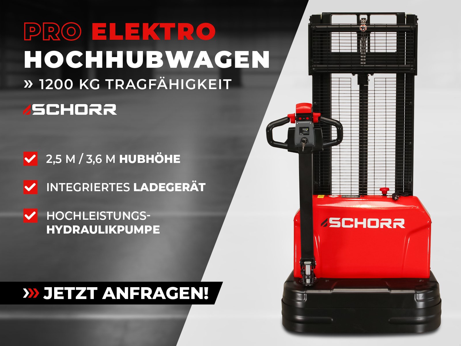 Hochhubwagen des Typs Schorr Elektro Hochhubwagen Pro 1200kg 3,6m Hubhöhe Hubwagen Stapler, Neumaschine in Schüttorf (Bild 1)