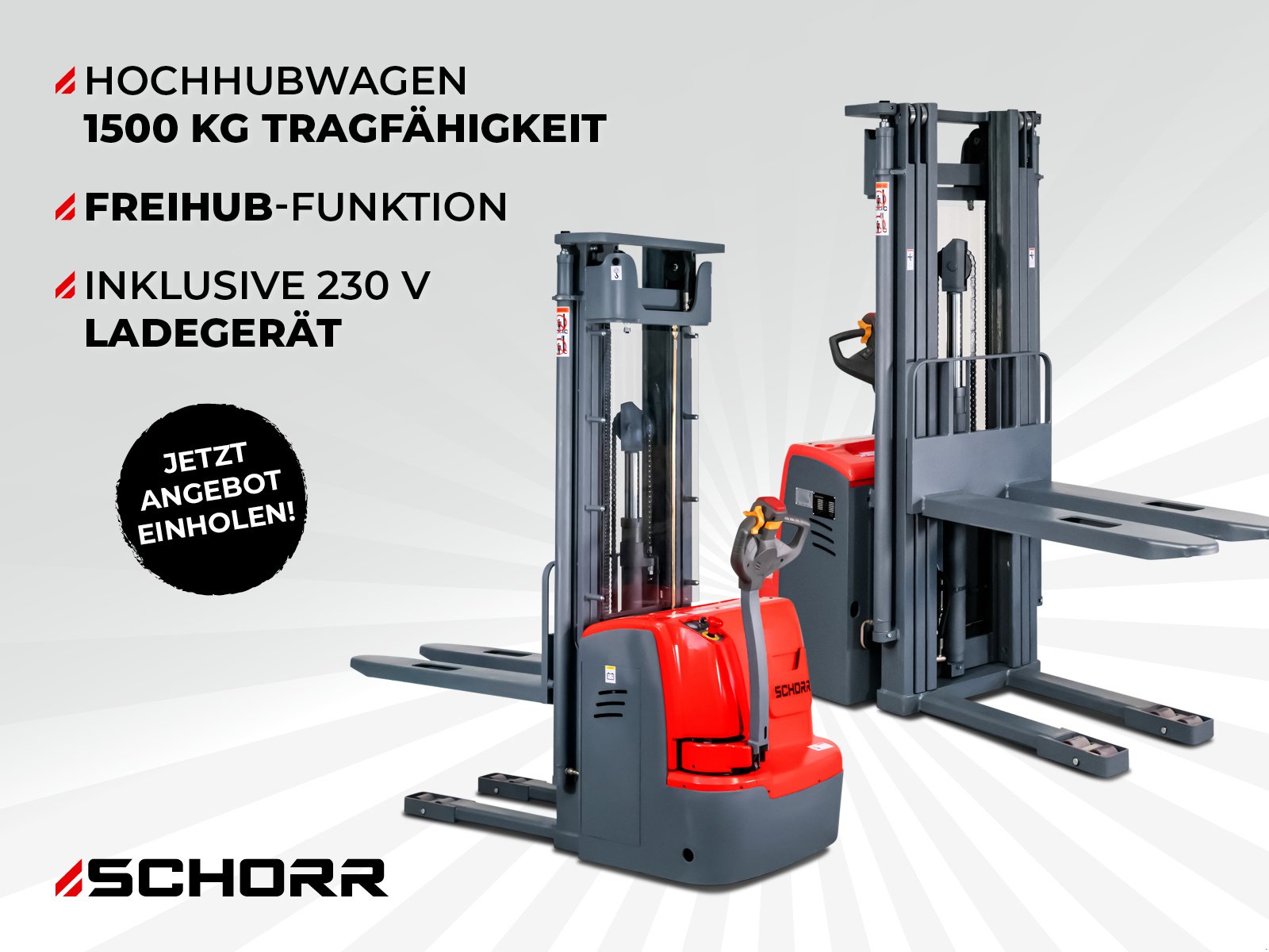 Hochhubwagen typu Schorr Hochhubwagen Elektro Pro 1500kg Tragkraft 4,5m / 5m Hubhöhe Freihub Gabelstapler Elektrostapler Stapler, Neumaschine v Schüttorf (Obrázek 1)