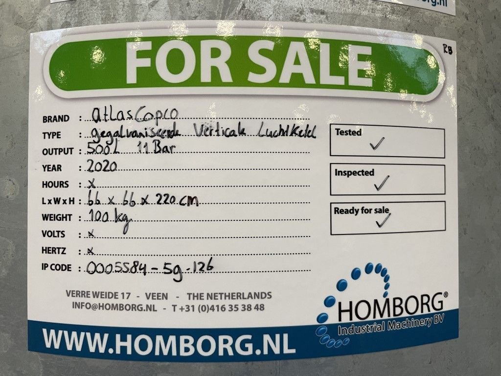 Hof-Kompressor του τύπου Atlas Copco 500 Liter Gegalvaniseerde Verticale luchtketel 11 Bar (1 stuks), Gebrauchtmaschine σε VEEN (Φωτογραφία 10)