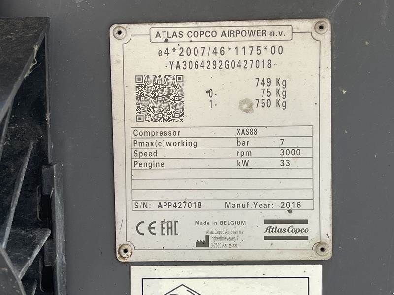 Hof-Kompressor Türe ait Atlas Copco XAS 88 KD - N, Gebrauchtmaschine içinde Waregem (resim 5)