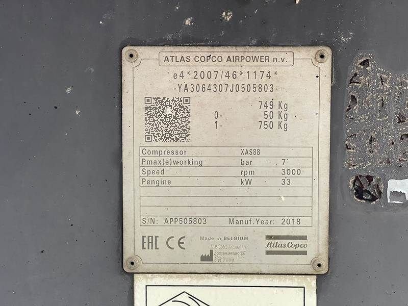 Hof-Kompressor Türe ait Atlas Copco XAS 88 KD, Gebrauchtmaschine içinde Waregem (resim 4)