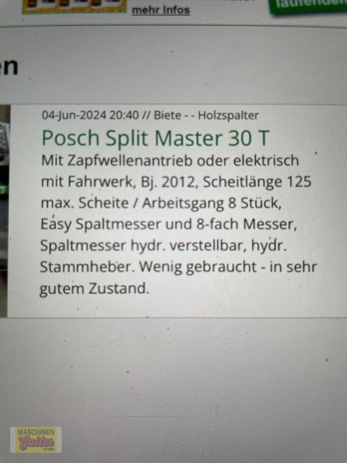 Holzspalter типа Posch Split Master 30  M8450 (DHTY), Gebrauchtmaschine в Kötschach (Фотография 3)
