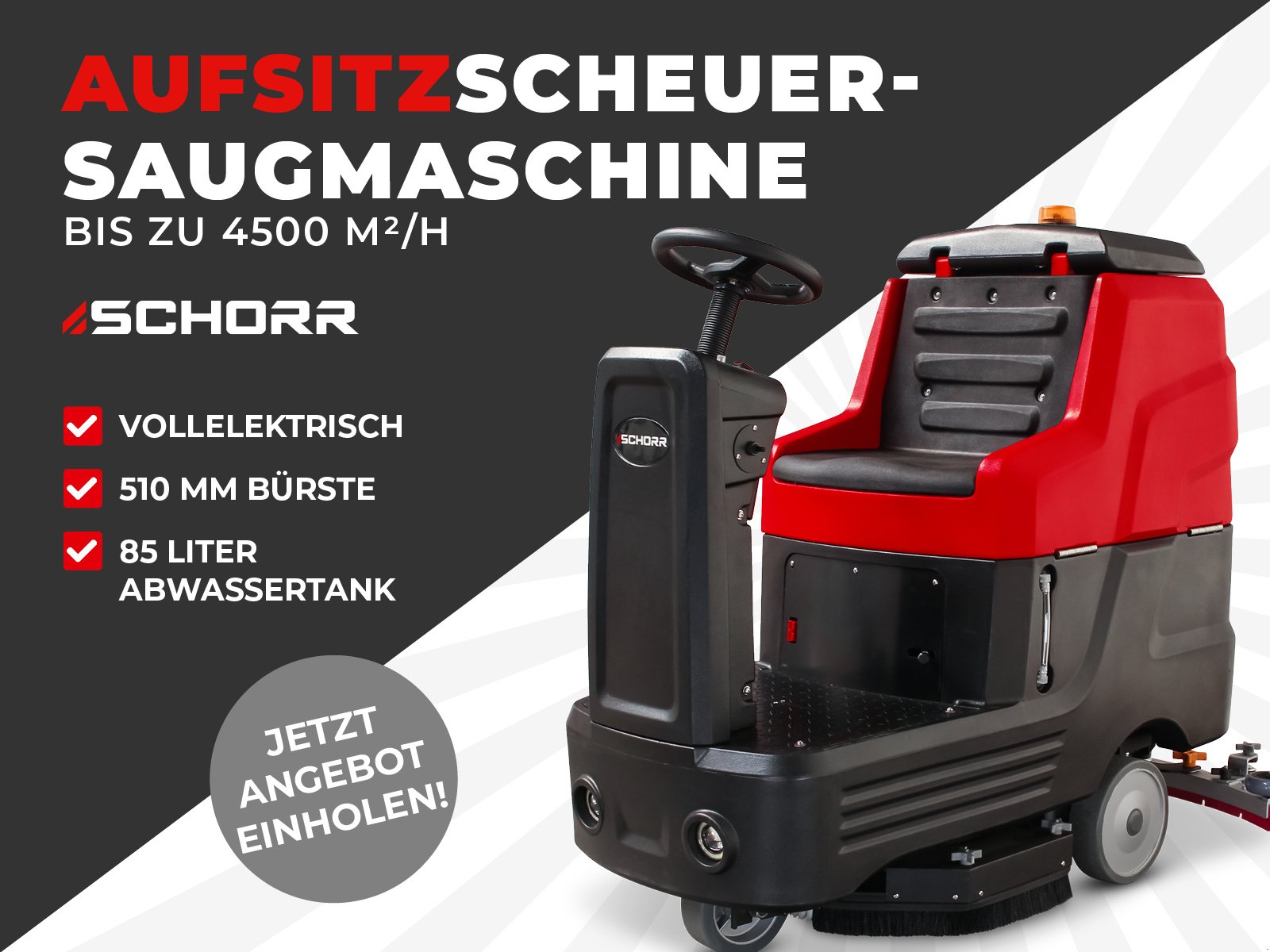 Kehrsaugmaschine Türe ait Schorr Akku Aufsitz Scheuersaugmaschine RR1030FS 2100W 700mm Bürste Wischmaschine Putzmaschine, Neumaschine içinde Schüttorf (resim 1)