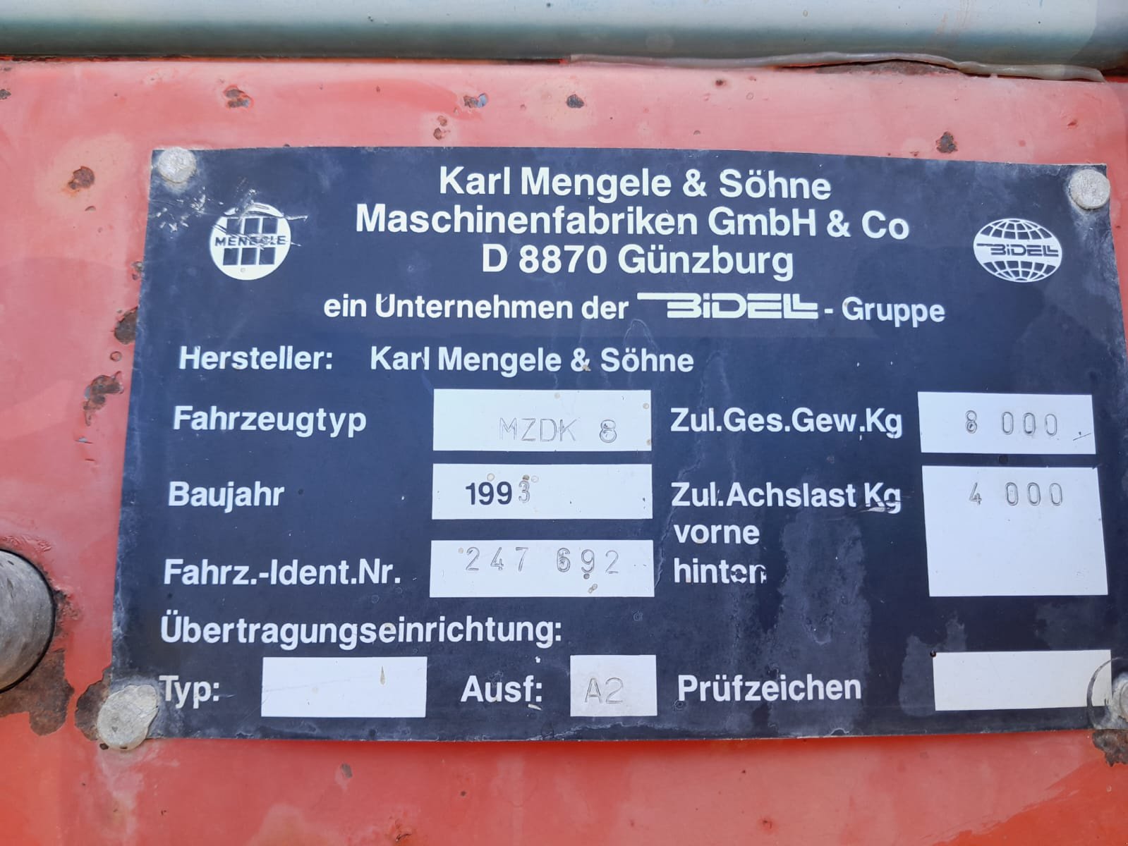 Kipper tip Mengele MZDK 8000, Gebrauchtmaschine in Ettringen (Poză 3)