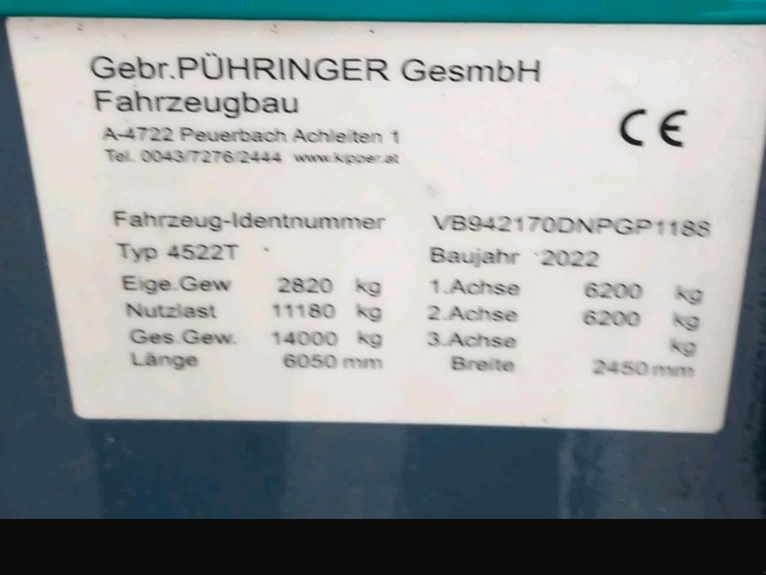 Kipper Türe ait Pühringer 4522 T, Gebrauchtmaschine içinde Großweil (resim 4)