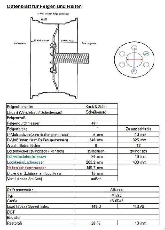 Komplettradsatz des Typs Kock & Sohn 13.6R48, Gebrauchtmaschine in Itterbeck (Bild 22)