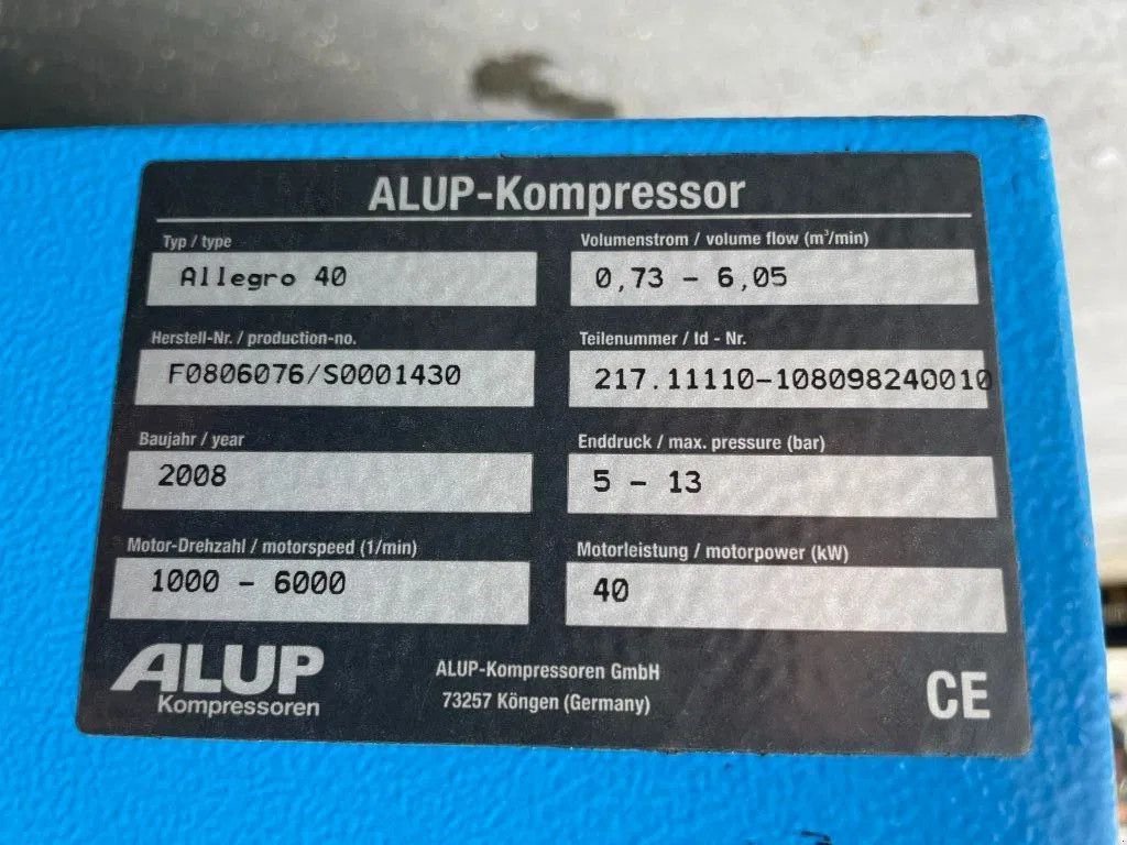 Kompressor типа Alup Allegro 40 - 6000 L/min 13 Bar - 40 kW frequentiegeregelde schr, Gebrauchtmaschine в VEEN (Фотография 8)