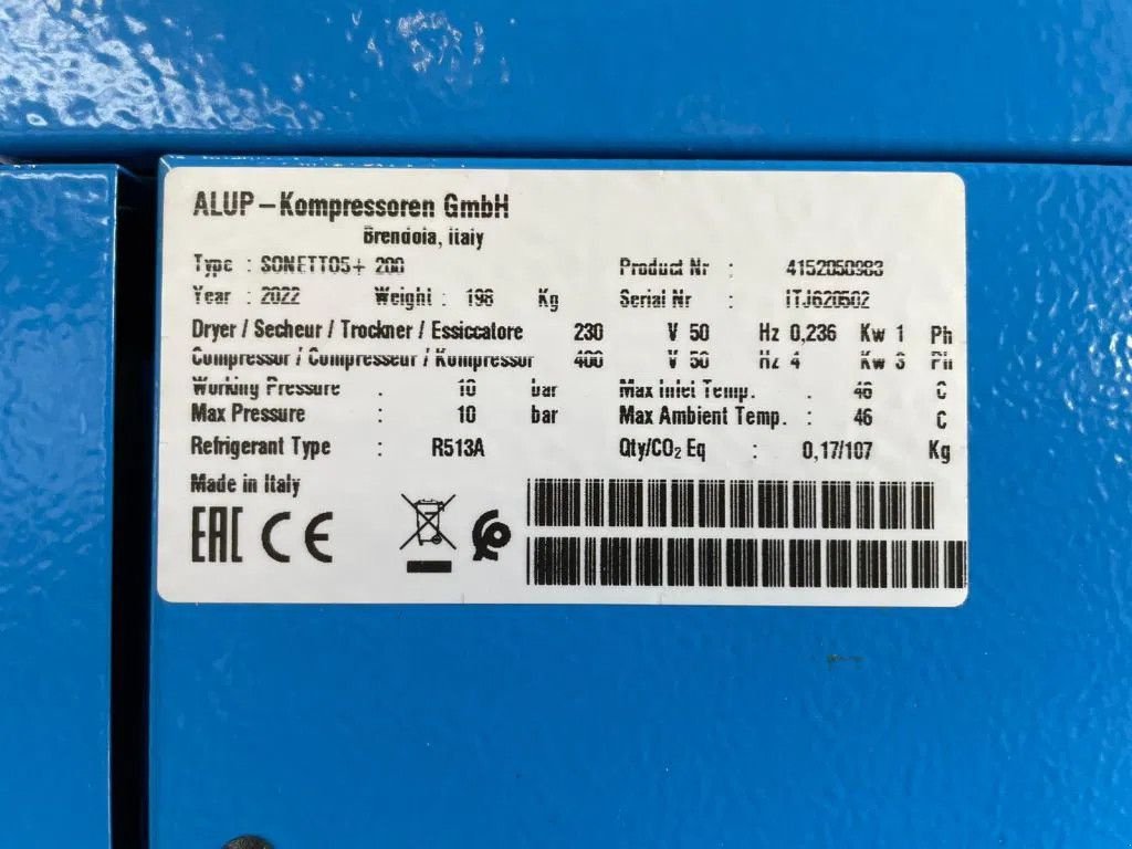 Kompressor του τύπου Alup Sonetto 5 + 200 Elektrische Schroefcompressor 4 kW 470 L / min 1, Neumaschine σε VEEN (Φωτογραφία 3)