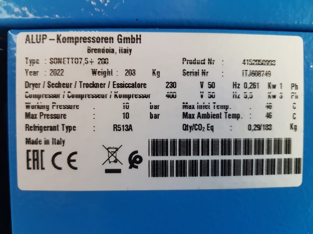 Kompressor Türe ait Alup Sonetto 7.5 + 200 Elektrische Schroefcompressor met ketel en dro, Neumaschine içinde VEEN (resim 3)