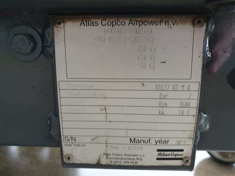 Kompressor del tipo Atlas Copco XAS 37 KD, Gebrauchtmaschine en Waregem (Imagen 11)