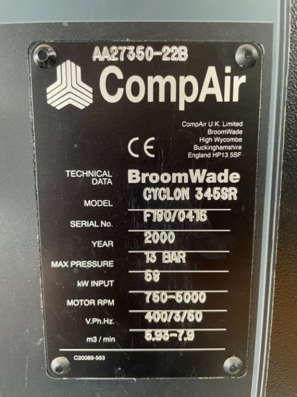 Kompressor του τύπου Compair Cyclon 345 SR, 58 kW Hz-geregeld, 7900 L/min. 13 Bar schroefcomp, Gebrauchtmaschine σε VEEN (Φωτογραφία 9)