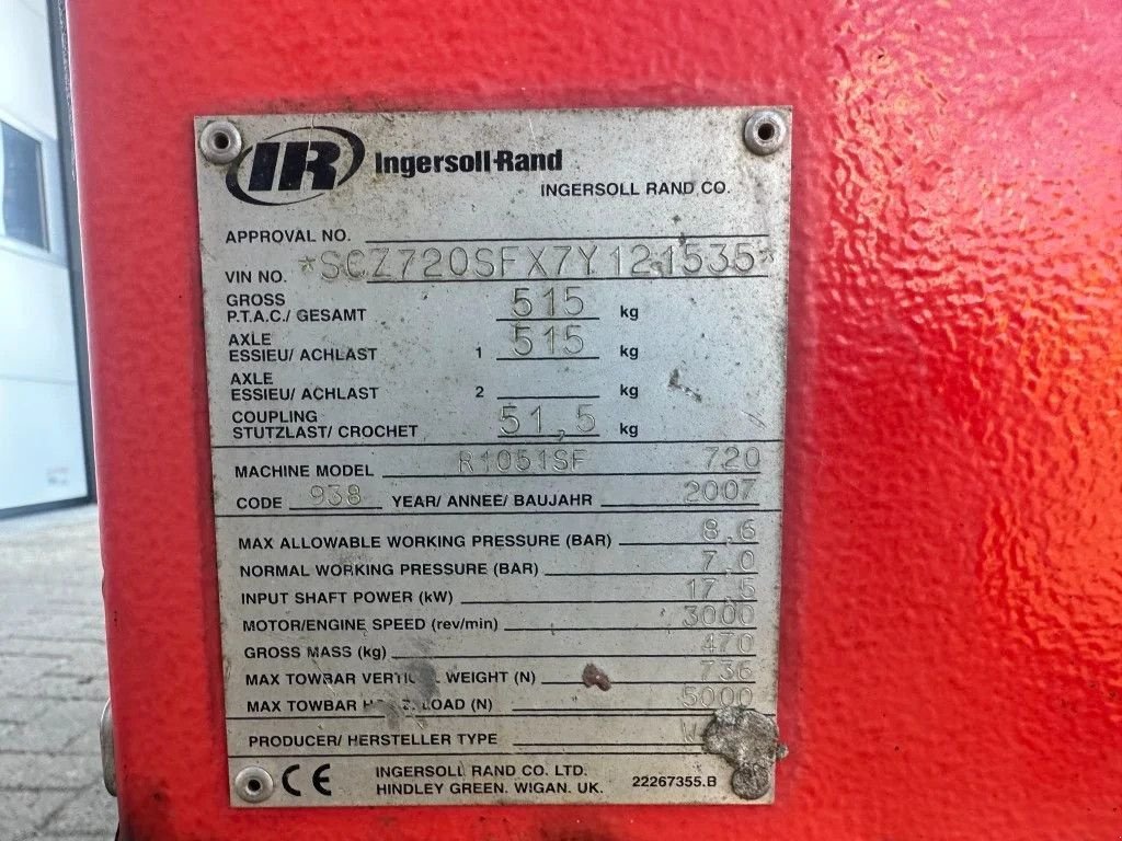 Kompressor typu Ingersoll Rand 720 R1051SF Kubota D1005 Diesel Compressor 2000 L / min 17.5 kW, Gebrauchtmaschine w VEEN (Zdjęcie 7)