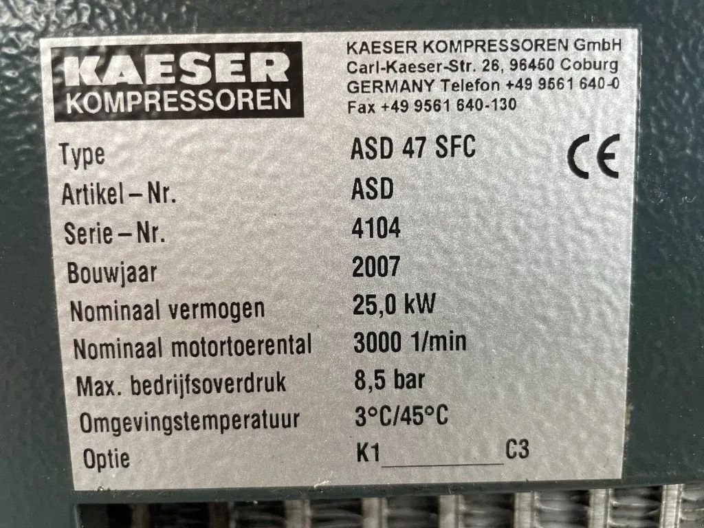 Kompressor typu Kaeser ASD 47 SFC frequentiegeregelde schroefcompressor 25 KW, 4.500 L/, Gebrauchtmaschine v VEEN (Obrázek 2)