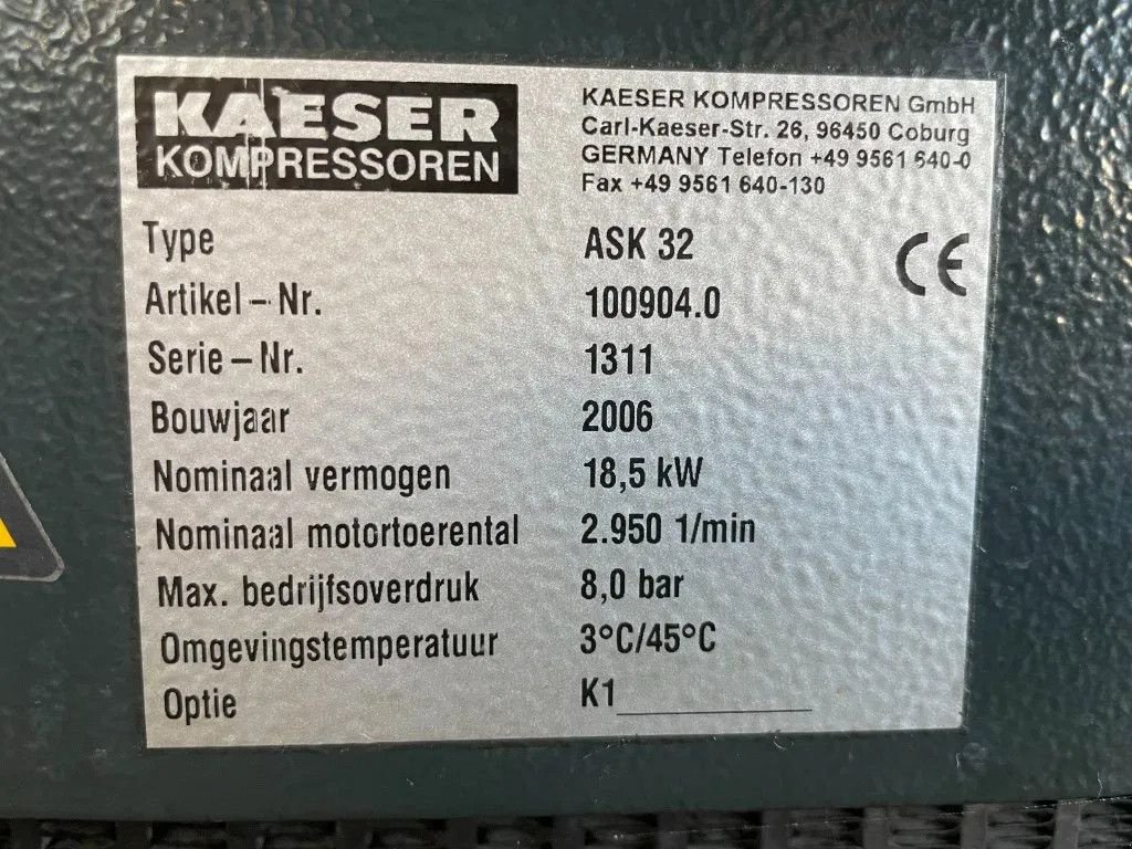 Kompressor des Typs Kaeser ASK 32 elektrische schroefcompressor 18,5 KW 3.500 L/min. 8 Bar, Gebrauchtmaschine in VEEN (Bild 4)