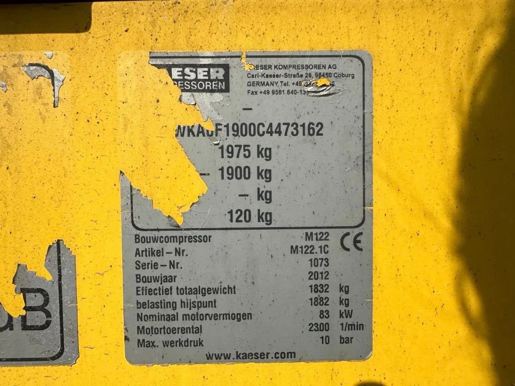 Kompressor typu Kaeser M122 Deutz 11.1 m3 / min 10 Bar 83 kW Mobiele Diesel Compressor, Gebrauchtmaschine w VEEN (Zdjęcie 9)