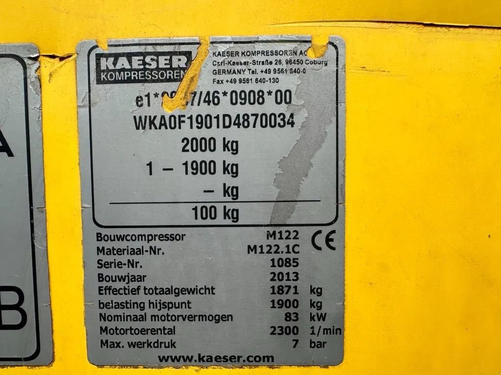 Kompressor типа Kaeser M122 Deutz 11.1 m3 / min 7 Bar 83 kW Mobiele Diesel Compressor, Gebrauchtmaschine в VEEN (Фотография 3)