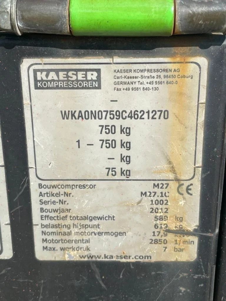 Kompressor tip Kaeser M27 Kubota 2,7 m3 / min 7 Bar 18 kW Mobiele Silent Diesel Compre, Gebrauchtmaschine in VEEN (Poză 9)