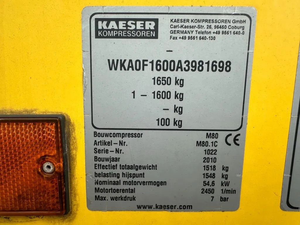 Kompressor типа Kaeser M80 Kubota 8.1 m3 / min 7 Bar 55 kW Mobiele Silent Diesel Compre, Gebrauchtmaschine в VEEN (Фотография 4)