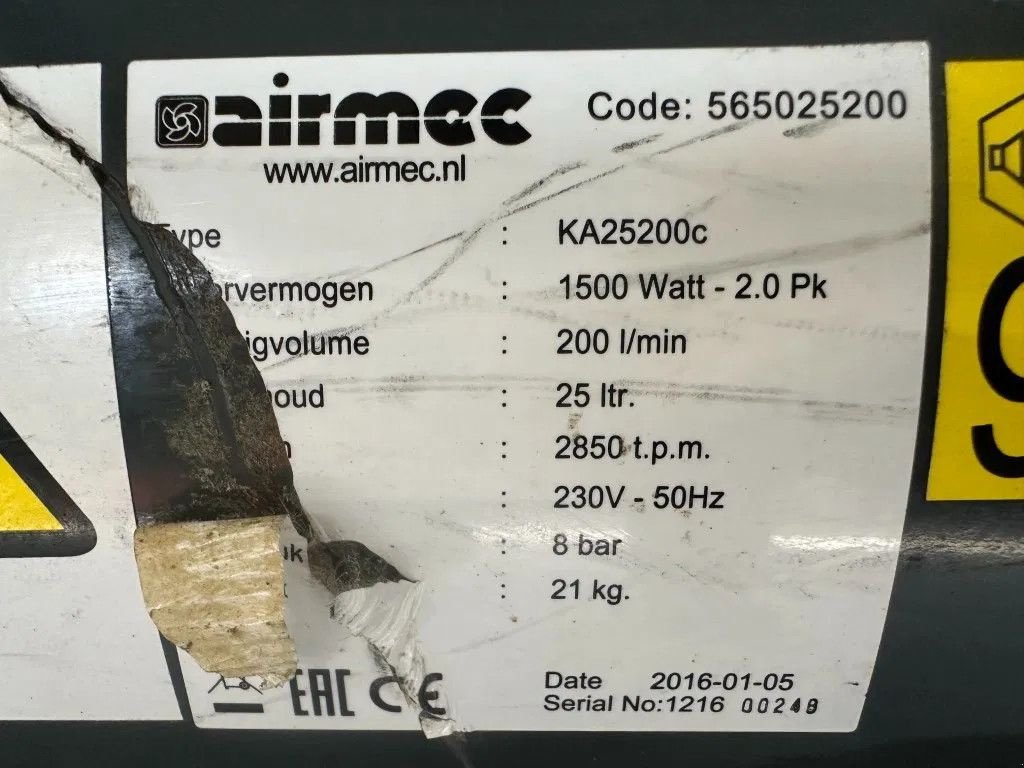 Kompressor tip Sonstige Airmec KA25200 C 2 PK 200 L / min 8 Bar Elektrische Zuigercompre, Neumaschine in VEEN (Poză 4)