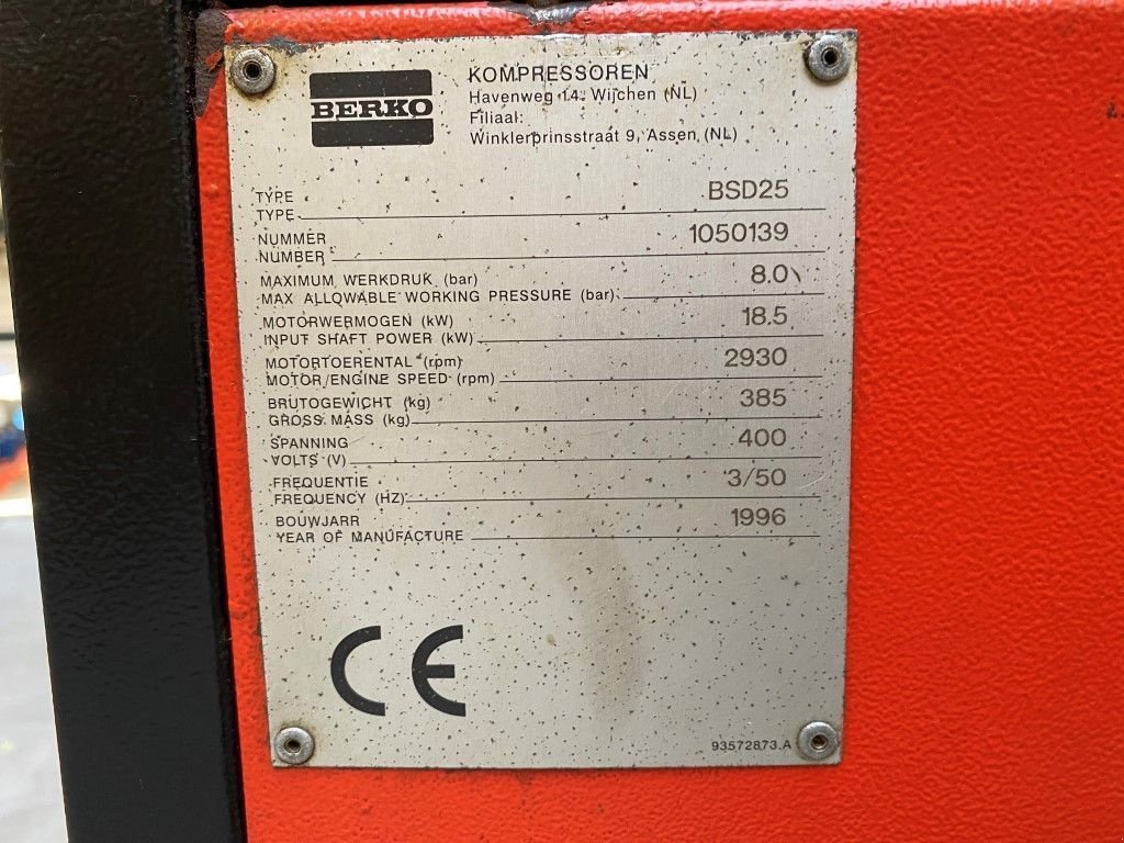 Kompressor van het type Sonstige BERKO BSD 25 18.5 kW 2400 L / min 8 Bar Silent Elektrische Schro, Gebrauchtmaschine in VEEN (Foto 7)