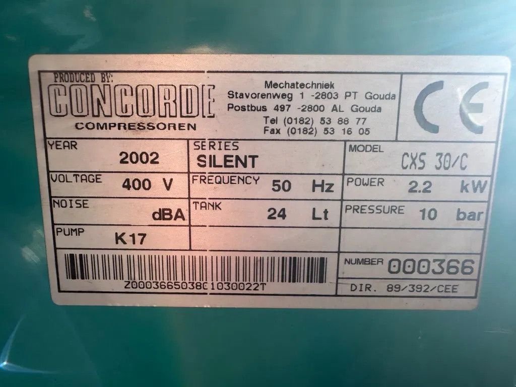 Kompressor del tipo Sonstige Concorde CXS 30 Elektrische Zuigercompressor 3 PK 400 L / min 10, Gebrauchtmaschine In VEEN (Immagine 3)