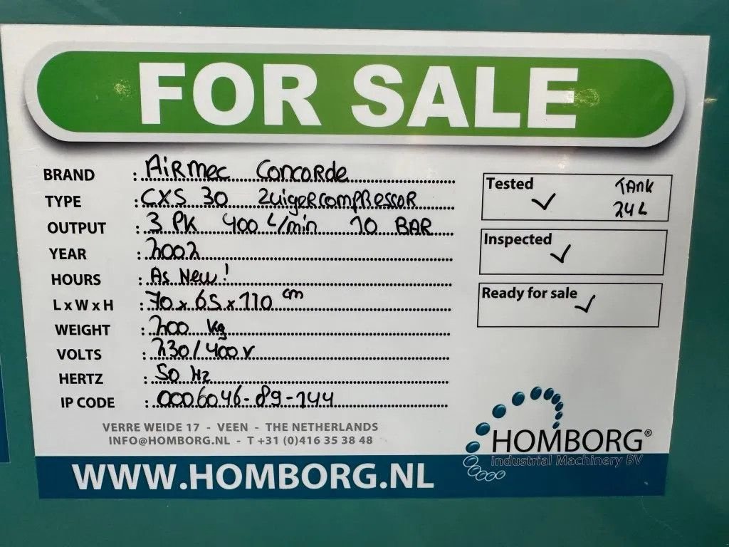 Kompressor του τύπου Sonstige Concorde CXS 30 Elektrische Zuigercompressor 3 PK 400 L / min 10, Gebrauchtmaschine σε VEEN (Φωτογραφία 11)