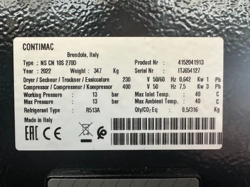 Kompressor Türe ait Sonstige Contimac NS CN 10S 270D 7.5 kW 965 L / min 10 Bar Elektrische Sc, Neumaschine içinde VEEN (resim 3)