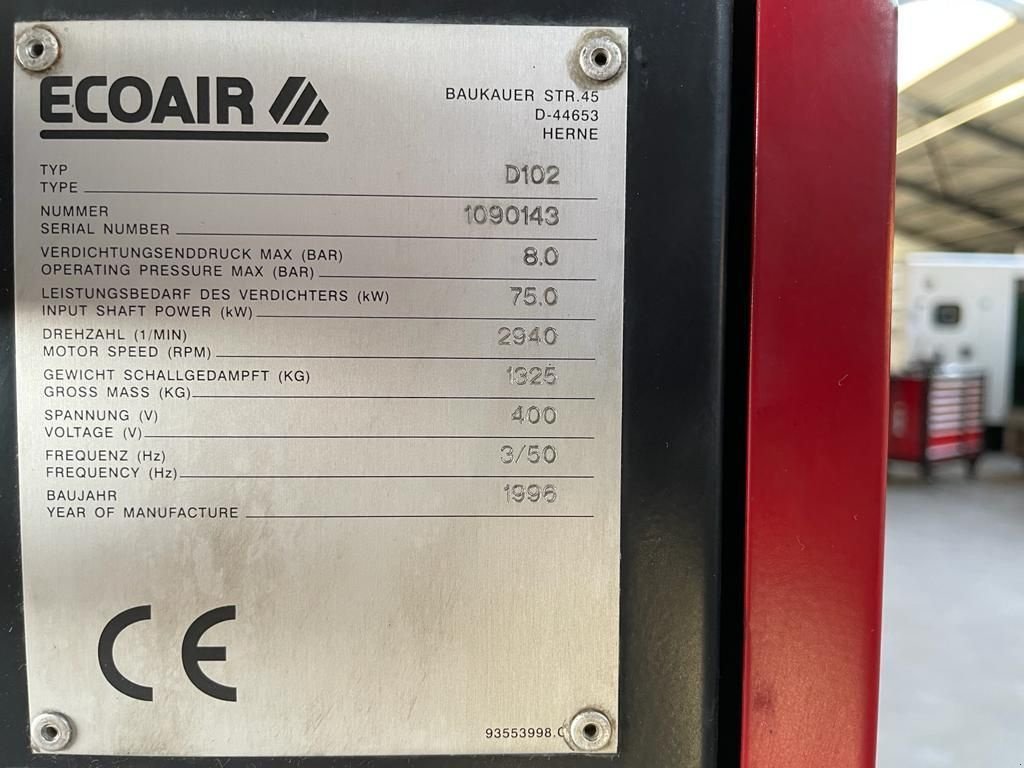 Kompressor typu Sonstige EcoAir D102 Elektrische Schroefcompressor 75 kW 10.000 L / min 8 Bar, Gebrauchtmaschine w VEEN (Zdjęcie 4)