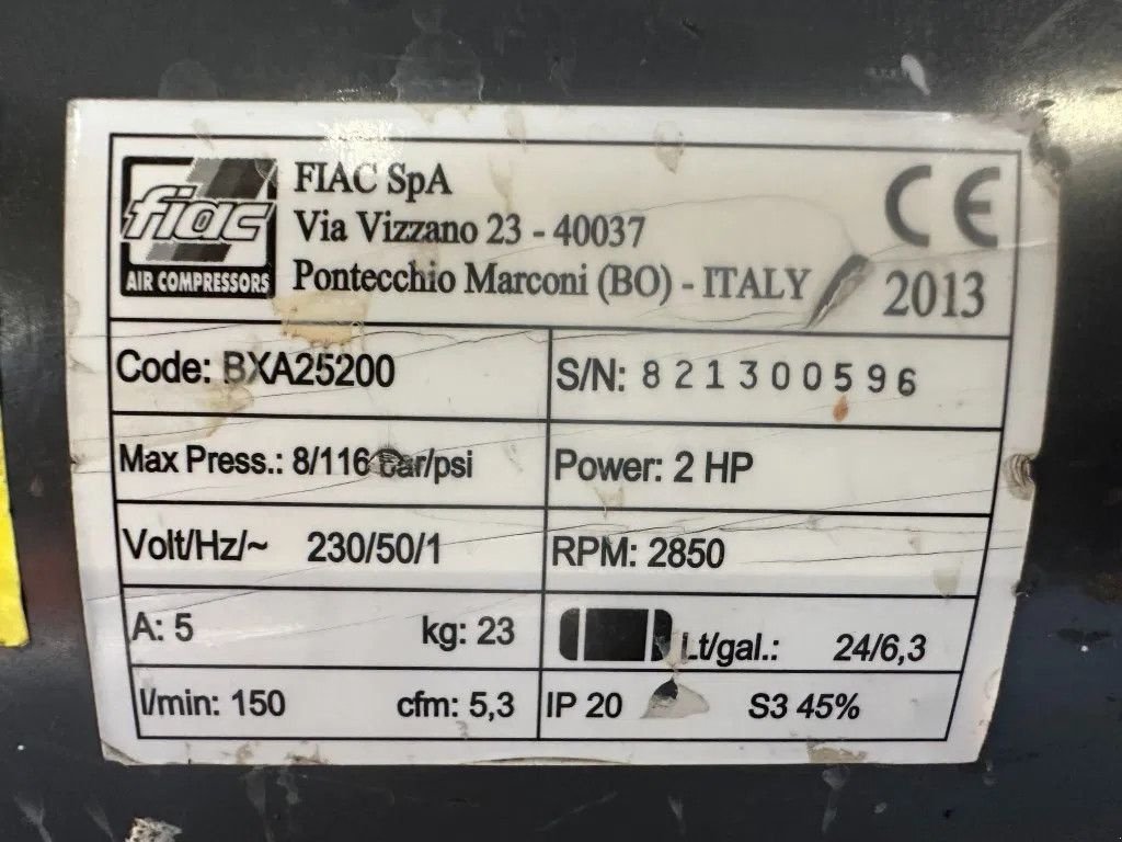 Kompressor typu Sonstige Fiac BXA 25200 Elektrische Zuigercompressor 2 PK 150 L / min 8 B, Gebrauchtmaschine w VEEN (Zdjęcie 3)