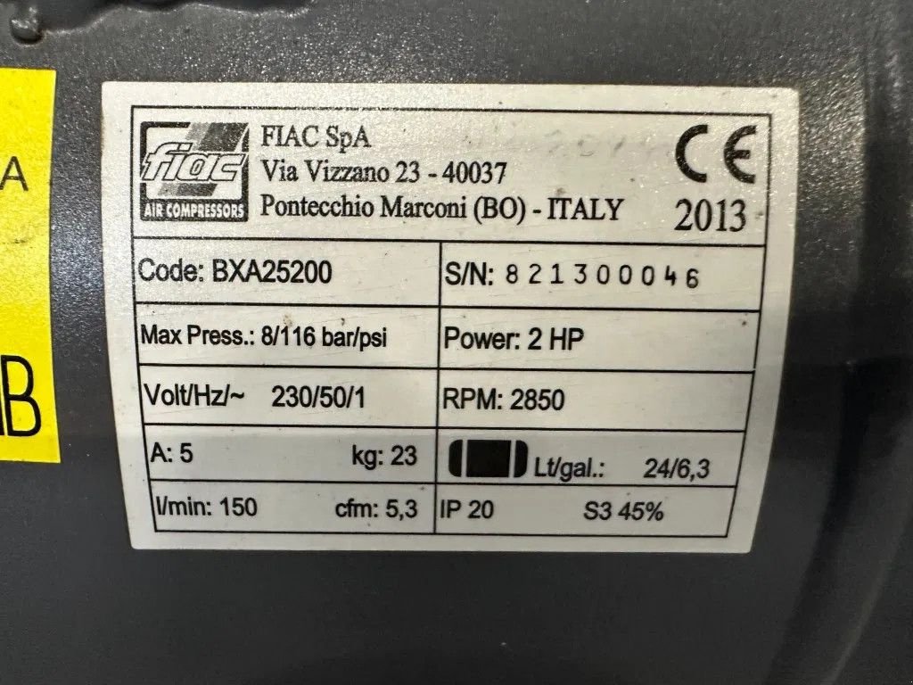 Kompressor tip Sonstige Fiac BXA 25200 Elektrische Zuigercompressor 2 PK 150 L / min 8 B, Gebrauchtmaschine in VEEN (Poză 3)