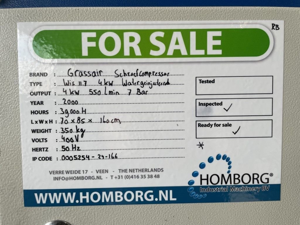 Kompressor του τύπου Sonstige Grassair WIS11.7 4 kW 550 L / min 7 Bar watergesmeerde schroefcompressor, Gebrauchtmaschine σε VEEN (Φωτογραφία 7)