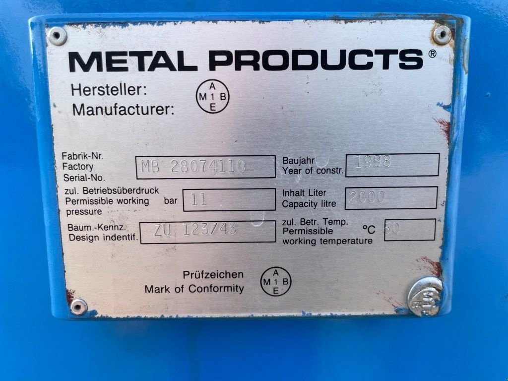 Kompressor типа Sonstige METAL PRODUCTS 2.000 Liter Verticale Luchtketel 11 Bar, Gebrauchtmaschine в VEEN (Фотография 2)