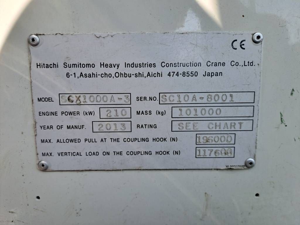 Kran Türe ait Sonstige Hitachi-Sumitomo SCX1000A-3 (51m Boom + 28m Jib), Gebrauchtmaschine içinde Stabroek (resim 8)